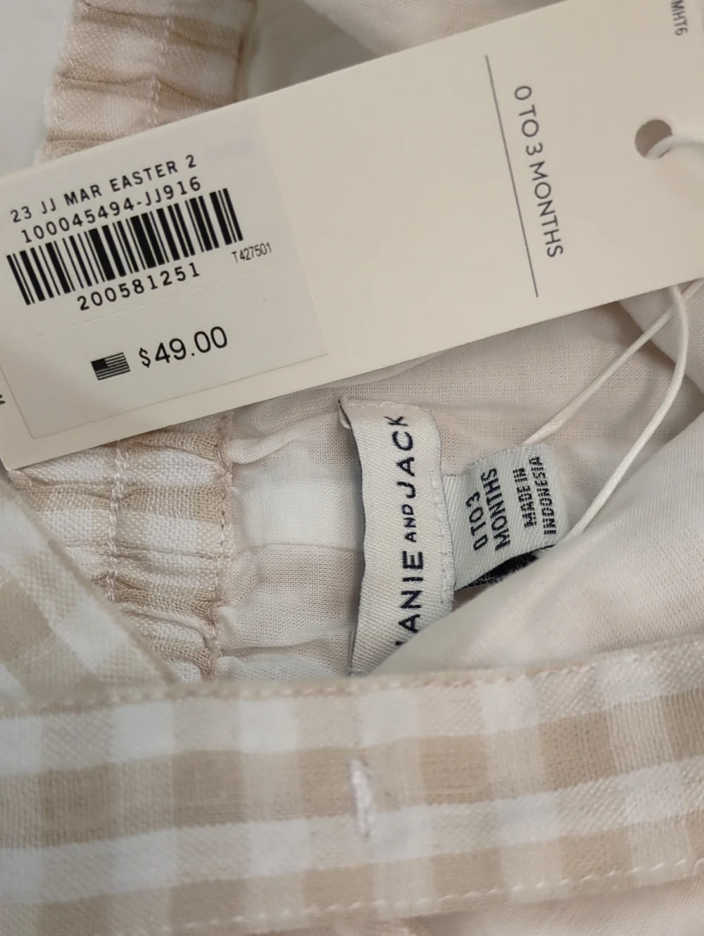 NWT Janie and Jack Linen Gingham Shortalls - 0-3 months